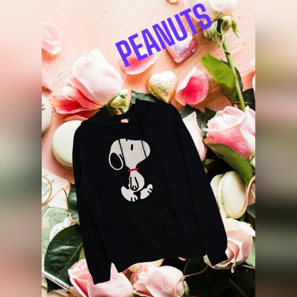 Peanuts Snoopy Unisex Pullover Sweatshirt Hoodie in black and white Sz large - Picture 1 of 16